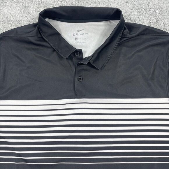 Nike Dri Fit Golf Polo Shirt Mens XL Black Stripe Performance Sweat Wicking - Picture 2 of 12